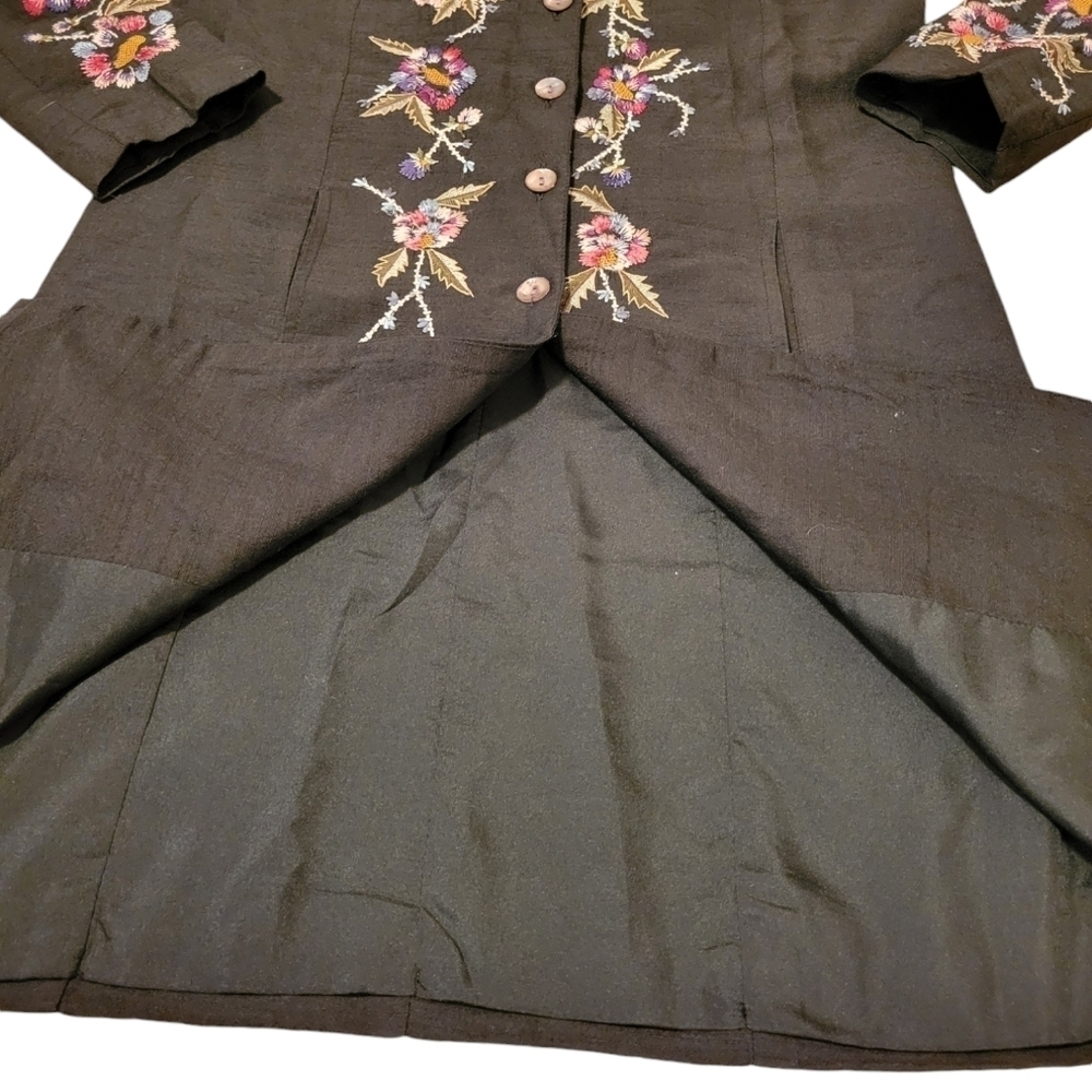 Units Silk Duster Jacket Mandarin Collar Embroidered Mother Pearl Buttons Boho - Picture 11 of 13